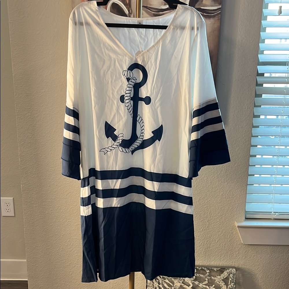 Blue and White Anchor Swim Coverup